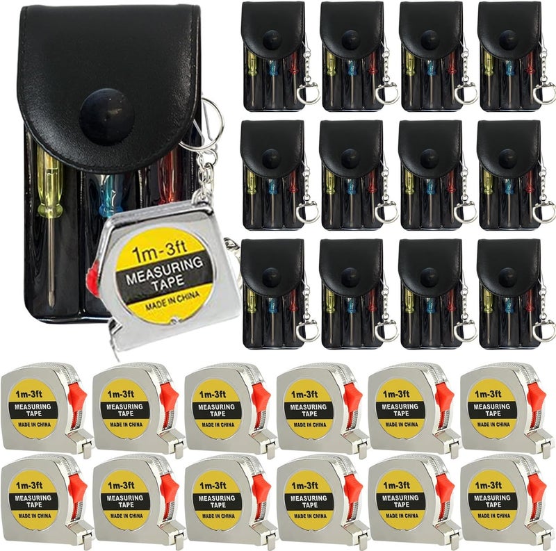 LonlyEagle Mini Screwdriver Keychain Tape Measure Keychains Set Retractable Keychain Tape Measure Mini Screwdrivers in Pouch Keychain for Birthday Party Favors and Daily Use, 1 m/ 3 ft (24 Pcs) - Image 1